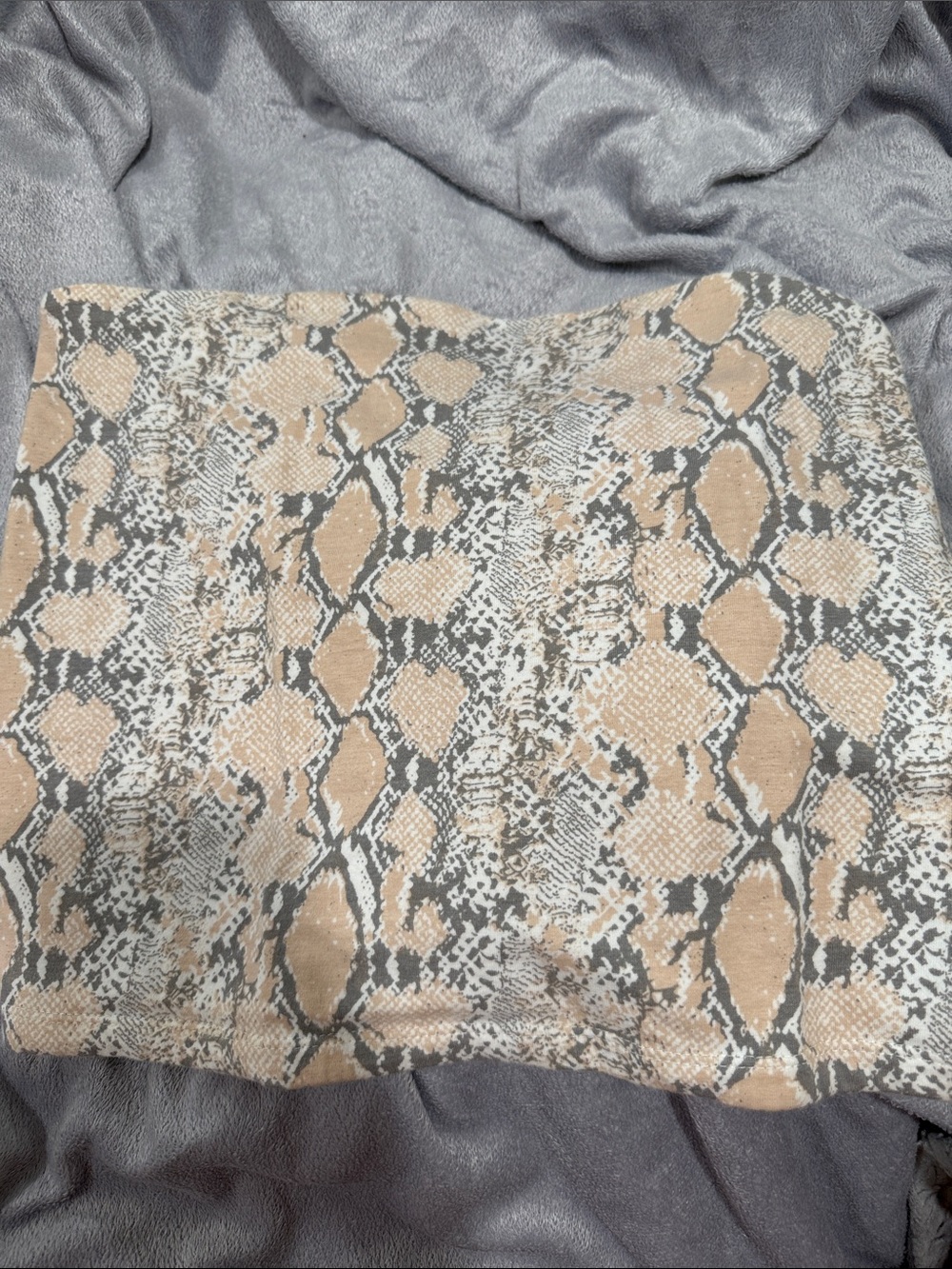 Good American Beige and Gray Snake-Print Crop tube Top